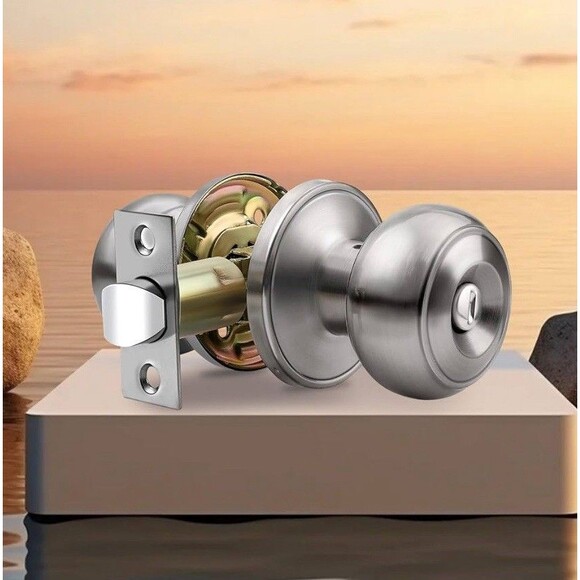 Gobrico Brushed Satin Nickel Privacy Door Knob.Flatball.bed/bathroom.new - Picture 1 of 9